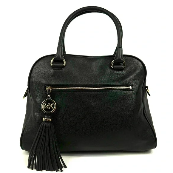 Michael Kors Knox Black Pebbled Leather bag w tassel, gold & leather chain/strap - Picture 3 of 17